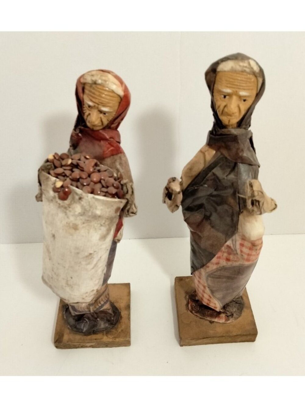 Old Women Mexican Paper Mache Figure Folk Art Sculpture Lot 2